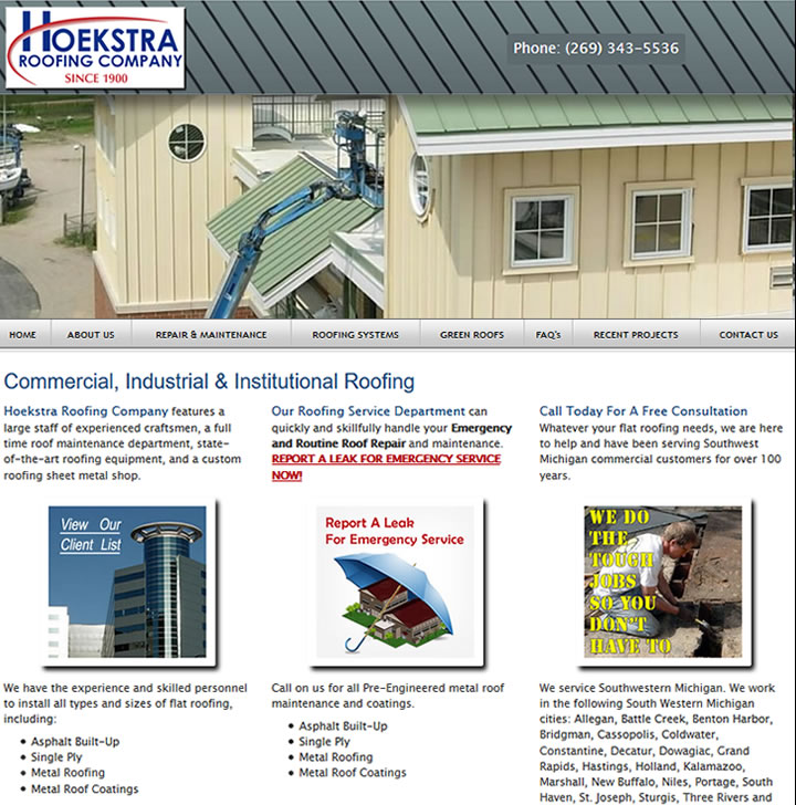 Responsive mobile websites for large roofing contractor company.